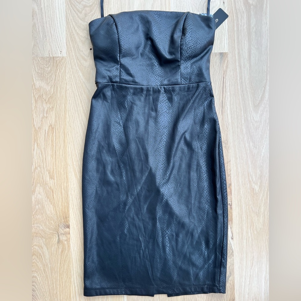 BEBE VEGAN LEATHER TUBE DRESS